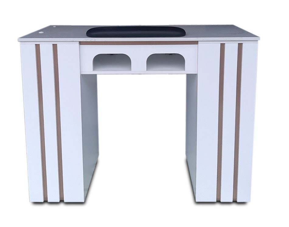 Nail Table TDL (White/ Copper Lines) With Dual Dryer Holes