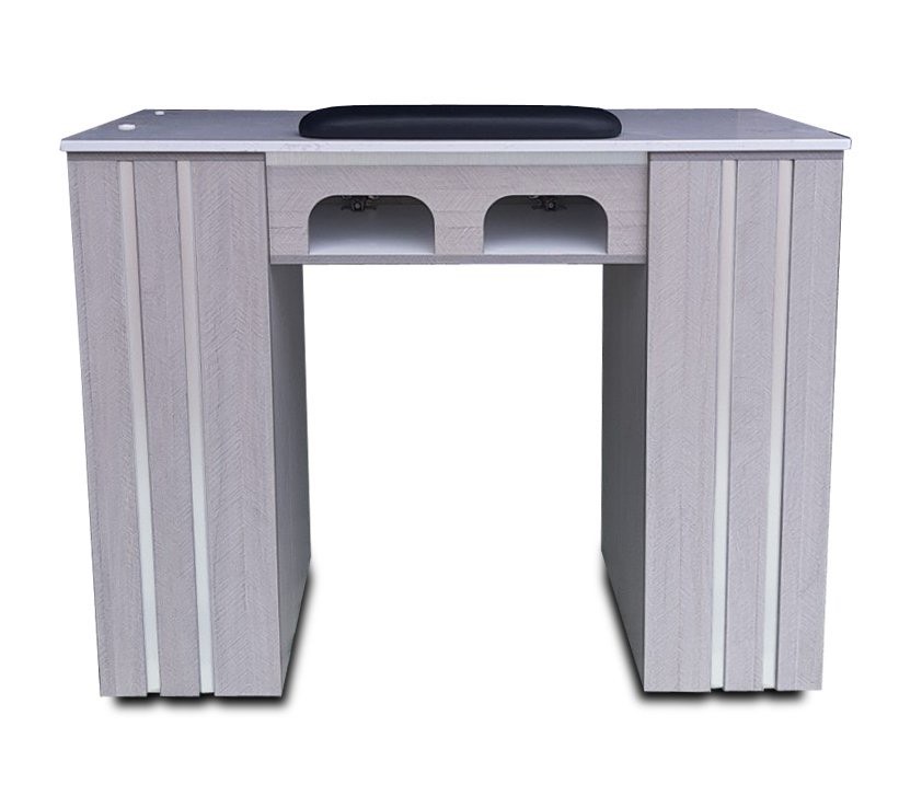 Nail Table TDL (Weathered Gray/ Aluminum Lines) With Dual Dryer Holes