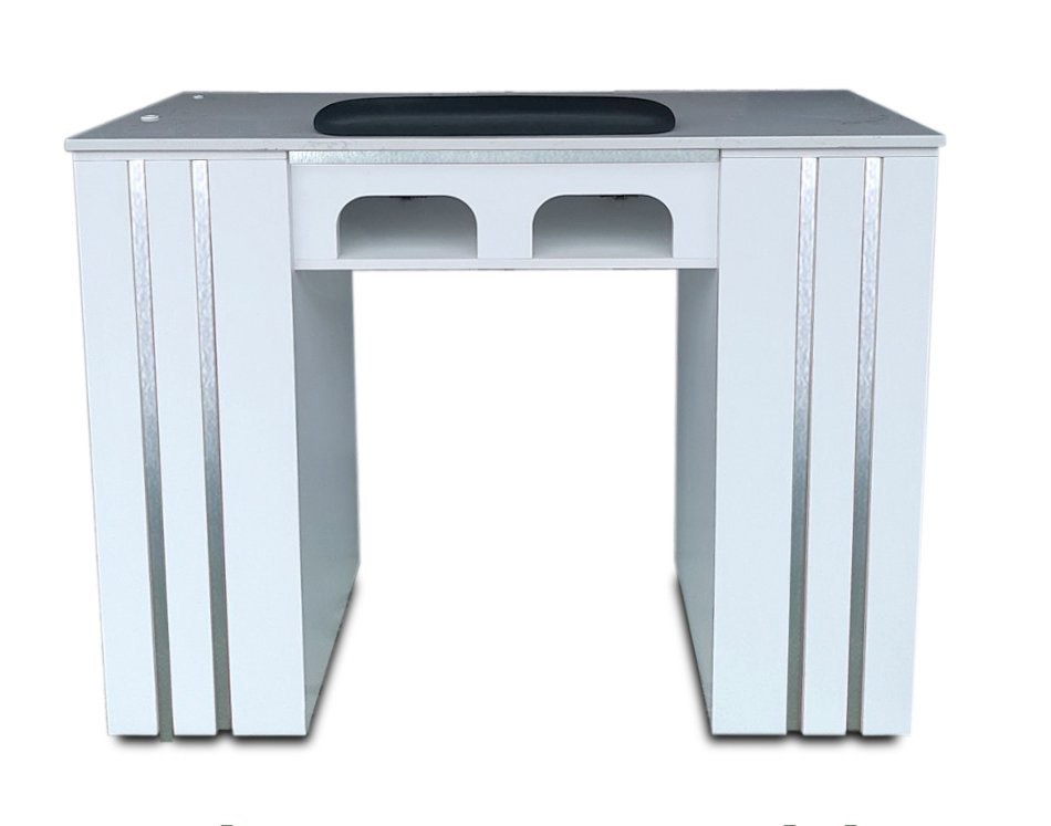 Nail Table TDL (Solid Gray/ Aluminum Lines) With Dual Dryer Holes